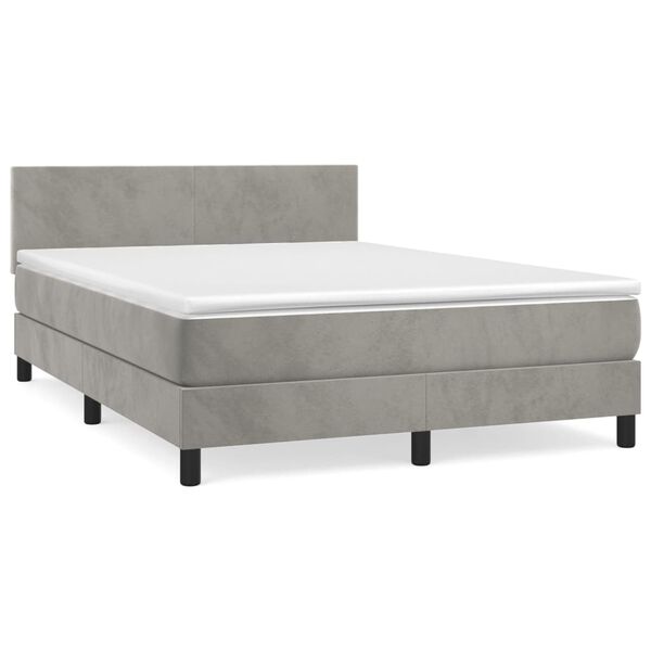 vidaXL Cama com molas/colch&atilde;o 140x190 cm veludo cinzento-claro