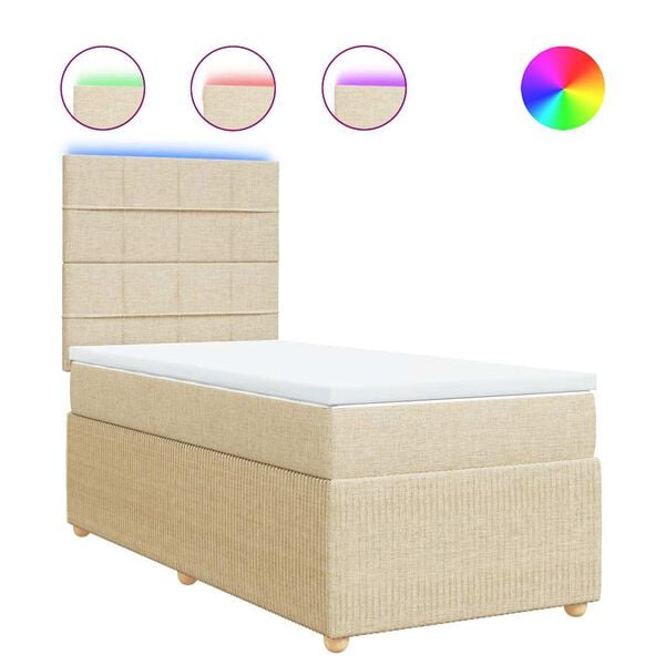 vidaXL Cama com molas/colch&atilde;o 90x190 cm tecido cor creme