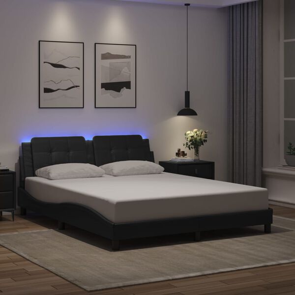 vidaXL Estrutura de cama com LED sem colch&atilde;o Zadar 160x200cm preto