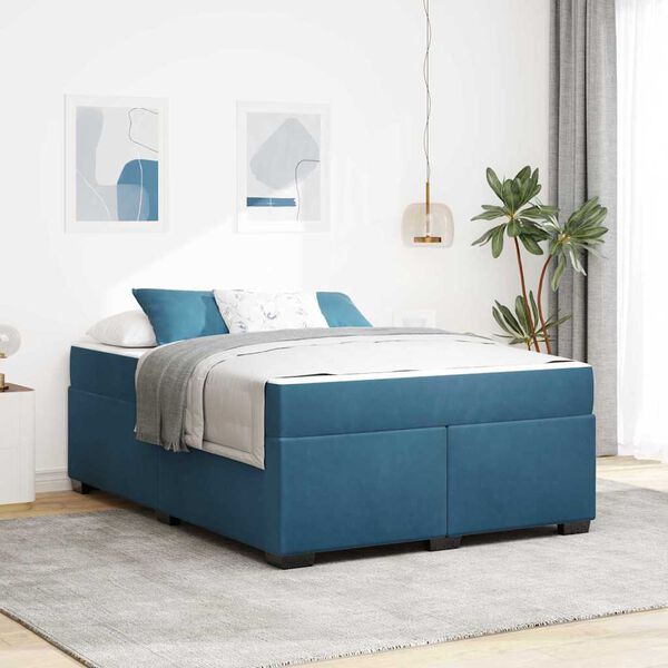 vidaXL Estrutura da Cama com colch&atilde;o Azul Escuro 140 x 200 cm tecido