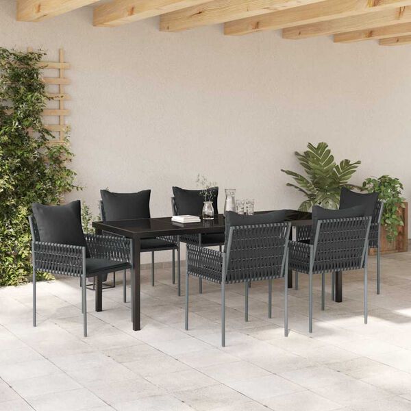 vidaXL Conjunto de Jantar para Jardim 7 pcs Preto e Cinza Rattan de PE