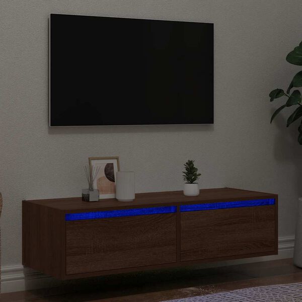 vidaXL M&oacute;vel de TV com luzes LED 100X35,5x25 cm cor carvalho castanho