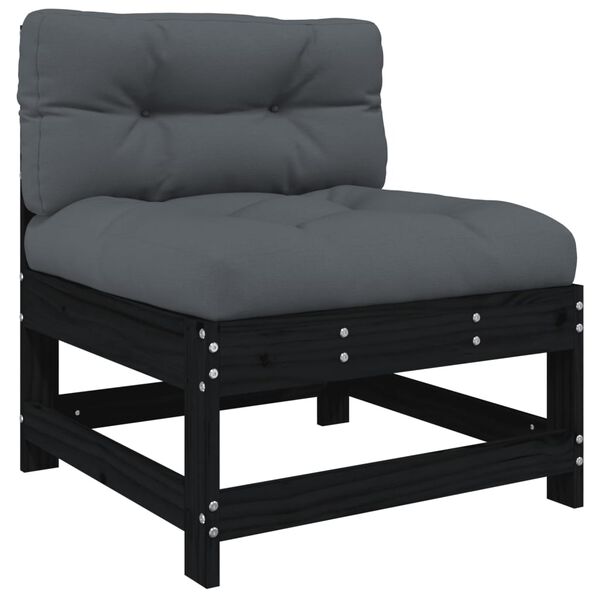 vidaXL 7 pcs conjunto lounge jardim c/ almofad&otilde;es madeira maci&ccedil;a preto
