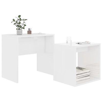 vidaXL Conjunto mesas centro 48x30x45cm contraplacado branco brilhante