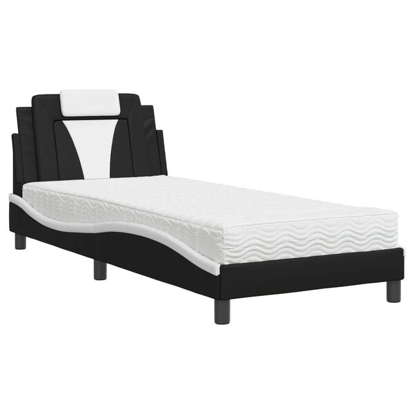vidaXL Cama Viana com colch&atilde;o 90x200 cm couro artificial preto e branco