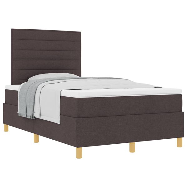 vidaXL Cama Box com colch&atilde;o Marrom Escuro 120 x 200 cm tecido