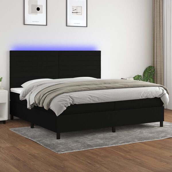 vidaXL Cama box spring c/ colch&atilde;o e LED 200x200 cm tecido preto