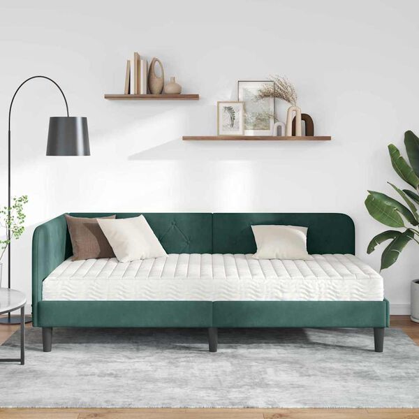 vidaXL Estrutura de Cama de Canto Verde Escuro 90 x 200 cm Veludo