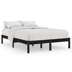 vidaXL Estrutura de cama casal 135x190 cm madeira maci&ccedil;a preto