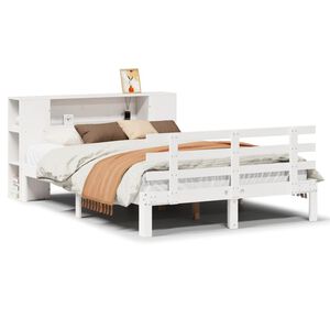 vidaXL Cama com estante sem colch&atilde;o 120x200 cm pinho maci&ccedil;o branco