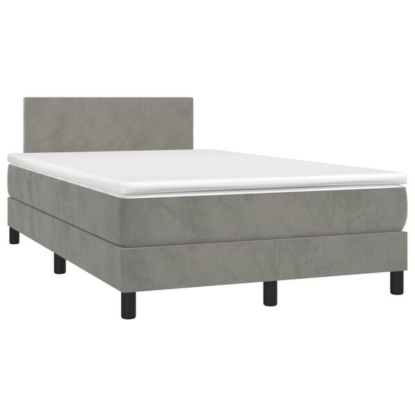 vidaXL Cama box spring c/ colch&atilde;o/LED 120x200 cm veludo cinzento-claro