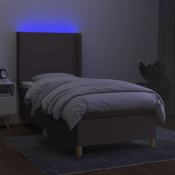 vidaXL Cama box spring + colch&atilde;o/LED 90x200cm tecido cinza-acastanhado