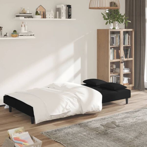vidaXL Sof&aacute;-cama 2 lugares com duas almofadas veludo preto