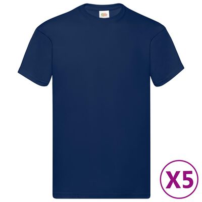 Fruit of the Loom T-shirts originais 5 pcs algodão 3XL azul-marinho