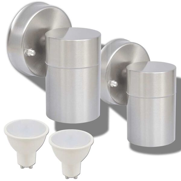 vidaXL Candeeiros LED parede exterior ilumina&ccedil;&atilde;o inf. 2 pcs a&ccedil;o inox.