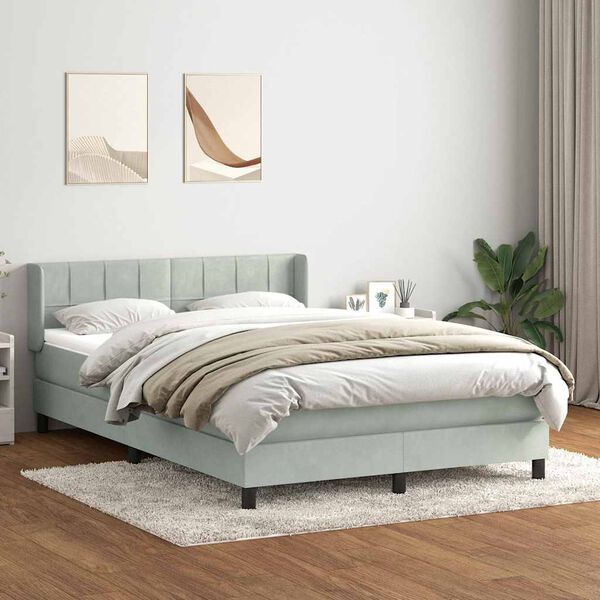 vidaXL Cama com molas/colch&atilde;o 140x220 cm veludo cinzento-claro