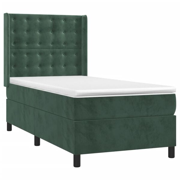 vidaXL Cama com molas/colch&atilde;o 90x190 cm veludo verde-escuro