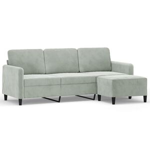 vidaXL Sof&aacute; de 3 lugares com apoio de p&eacute;s 180 cm veludo cinzento-claro