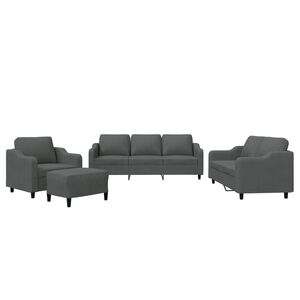 vidaXL 4 pcs conjunto de sof&aacute;s com almofad&otilde;es tecido cinzento-escuro