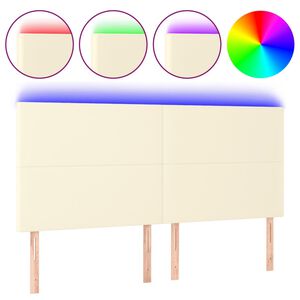 vidaXL Cabeceira cama c/ LED 160x5x118/128 cm couro artificial cr&egrave;me