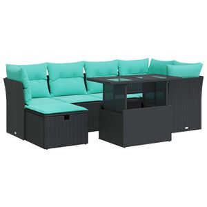 vidaXL 7 pcs conjunto sof&aacute;s jardim c/ almofad&otilde;es vime PE/ac&aacute;cia preto