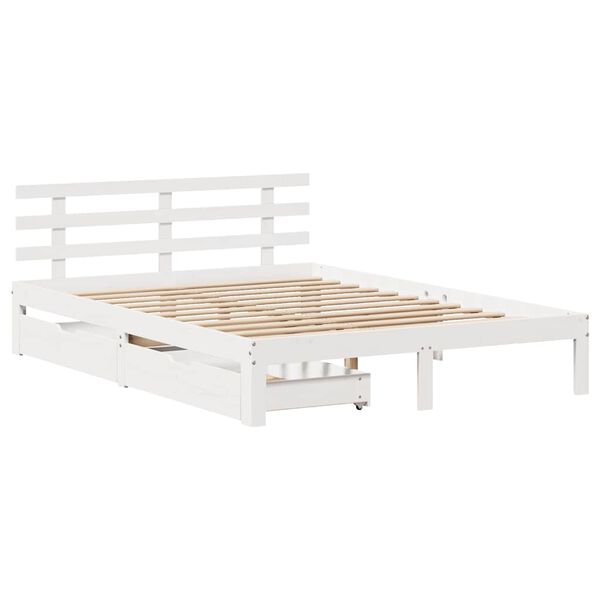 vidaXL Estrutura de cama com gavetas 120x190 cm pinho maci&ccedil;o branco