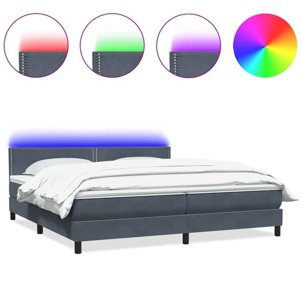 vidaXL Cama box spring c/ colch&atilde;o e LED 180x210 cm veludo cinzento-escuro