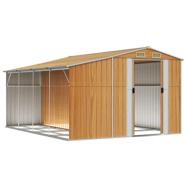 vidaXL Abrigo de jardim 277x365,5x179cm a&ccedil;o galvanizado castanho-claro