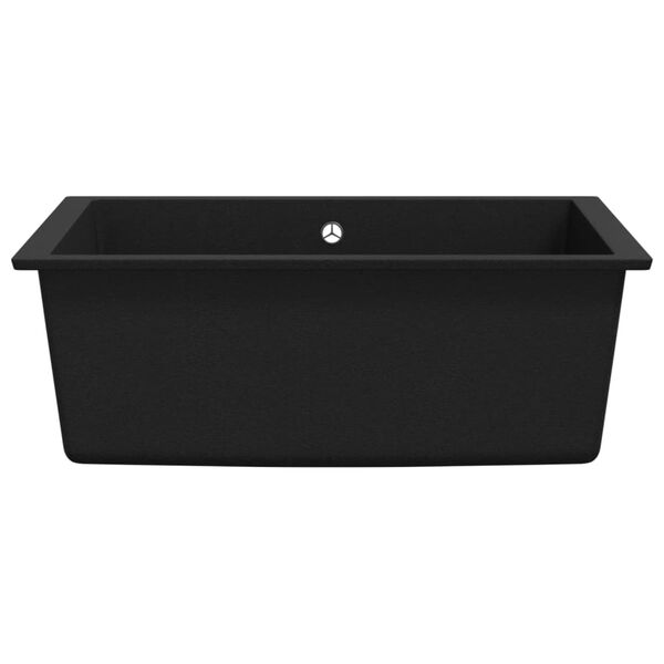 vidaXL Lava-louça cozinha c/ orifício extravasamento granito preto