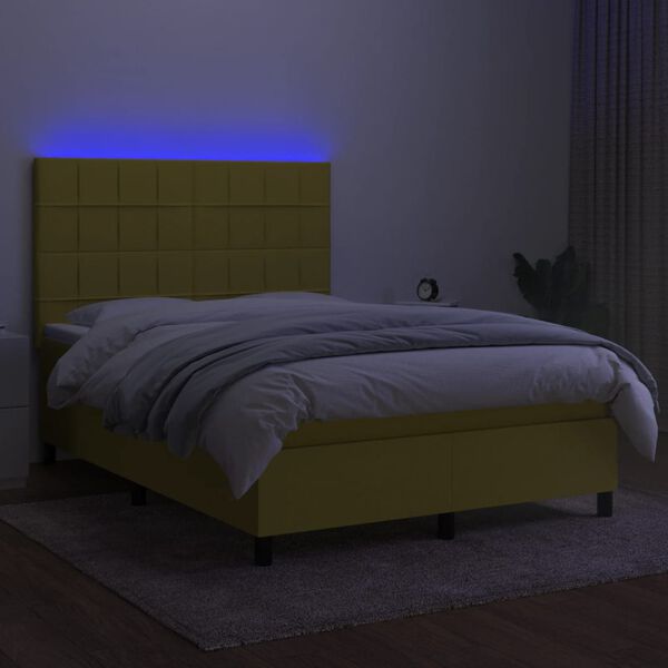 vidaXL Cama box spring c/ colch&atilde;o e LED 140x200 cm tecido verde