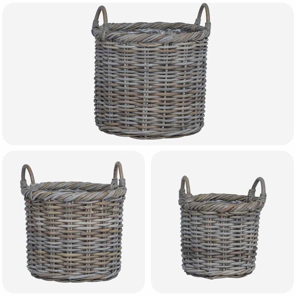 vidaXL Cesta de Plantas com armazenamento 3 pcs Cinzeto Rattan Kubu