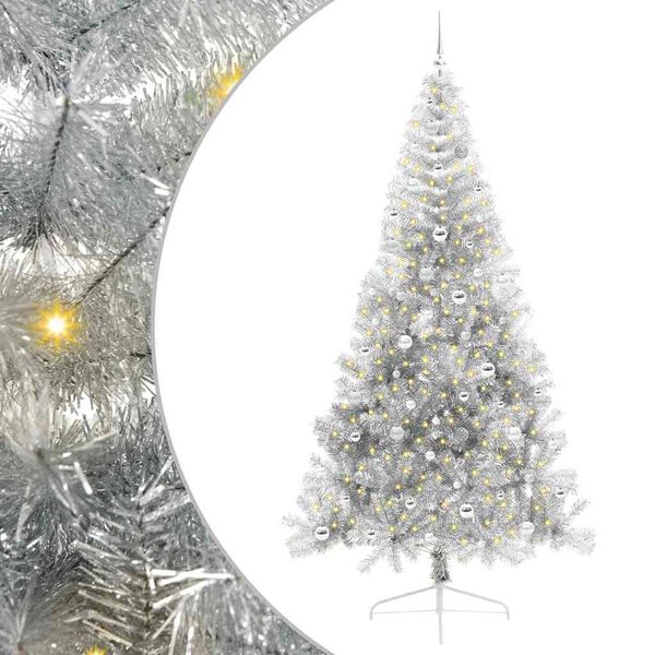 vidaXL &Aacute;rvore de Natal Artificial Pr&eacute;-iluminada Prateado 240 cm PET