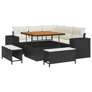 vidaXL Conjunto de Sof&aacute; de Jardim com almofada 8 pcs Preto vime PE