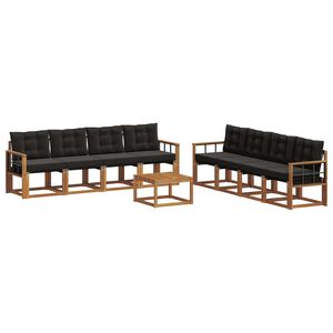 vidaXL Conjunto de Sof&aacute;s para Exterior 9 unid. Natural e Preto
