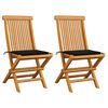 vidaXL Cadeiras de jardim c/ almofad&otilde;es pretos 2 pcs teca maci&ccedil;a