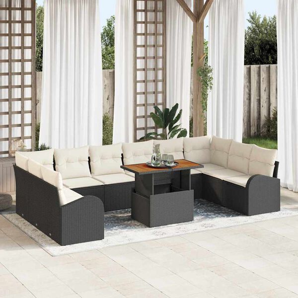 vidaXL Conjunto de Sofá de Jardim com almofada 11 pcs Preto e creme