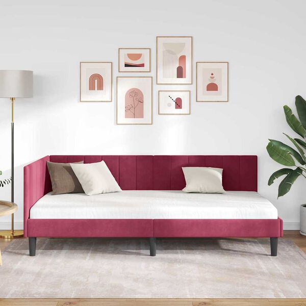 vidaXL Estrutura de Cama de Canto Vinho Vermelho 90 cm x 200 cm Veludo