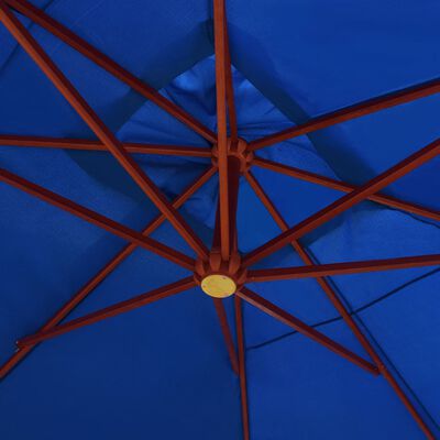 vidaXL Guarda-sol suspenso com mastro de madeira 400x300 cm azul