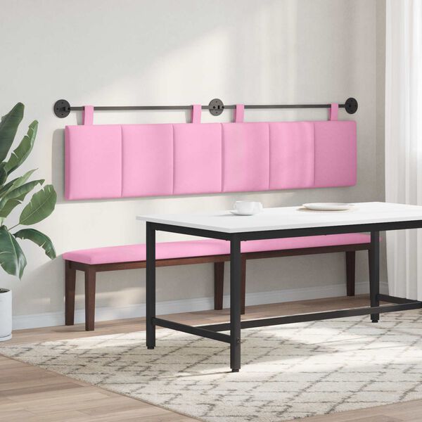 vidaXL Cabeceira Suspensa Riscas Rosa 210 x 55 x 5 cm tecido