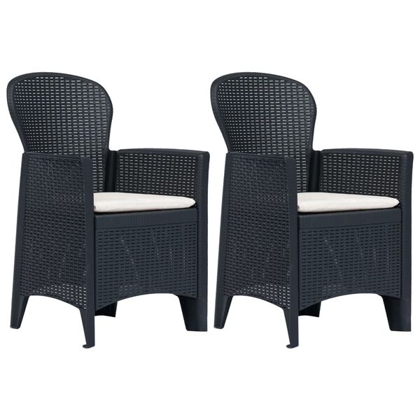 vidaXL Cadeiras jardim + almofadão 2pcs plástico antracite aspeto vime