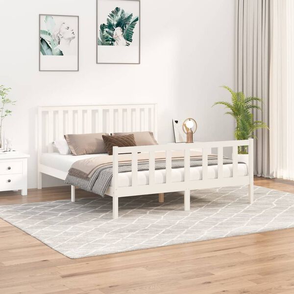 vidaXL Cama sem colch&atilde;o 160x200 cm madeira de pinho maci&ccedil;a branco