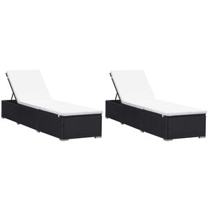 vidaXL Espregui&ccedil;adeiras com almofad&otilde;es 2 pcs vime PE preto