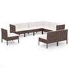 vidaXL 9 pcs conjunto lounge jardim c/ almofad&otilde;es vime PE castanho