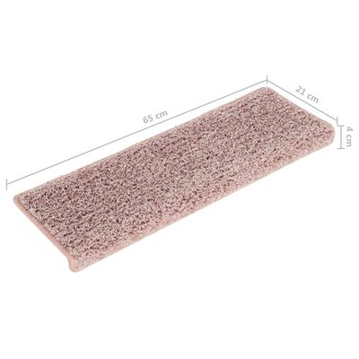 vidaXL Tapete/carpete p/ degraus 15 pcs 65x21x4cm branco e cor-de-rosa