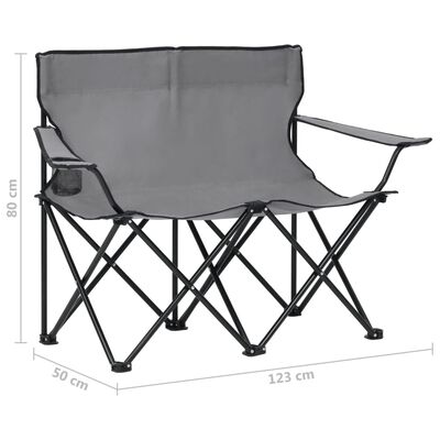 vidaXL Cadeira de campismo dobrável 2 lugares aço e tecido cinzento
