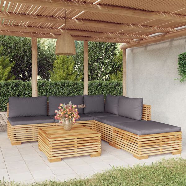 vidaXL 6 pcs conjunto lounge jardim c/ almofad&otilde;es madeira teca maci&ccedil;a