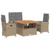 vidaXL 4 pcs conjunto de jantar p/ jardim c/ almofad&otilde;es vime PE bege