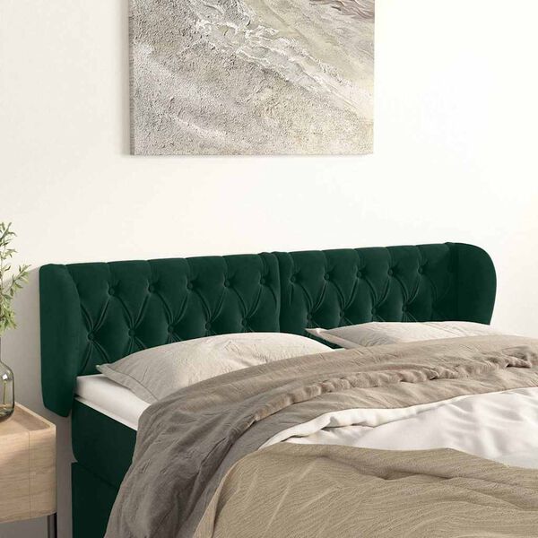 vidaXL Cabeceira de cama c/ abas veludo 147x23x78/88cm verde-escuro