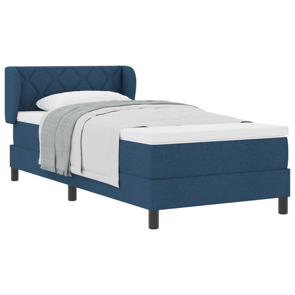 vidaXL Cama Box com colch&atilde;o com cabeceira Azul 90 x 190 cm tecido