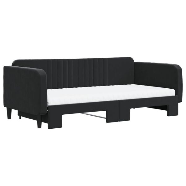 vidaXL Sof&aacute;-cama com gavet&atilde;o e colch&otilde;es 100x200 cm veludo preto